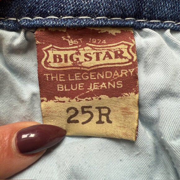 BIG⭐️STAR “Liv” Low Rise Flap Pocket Jeans 👖 Distressed Bootcut Denim Sz 25R - Picture 7 of 16